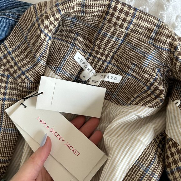 NWT Veronica Beard Keaton Combo Dickey Jacket Cropped Denim Checkered Vest Sz XS - Picture 5 of 14